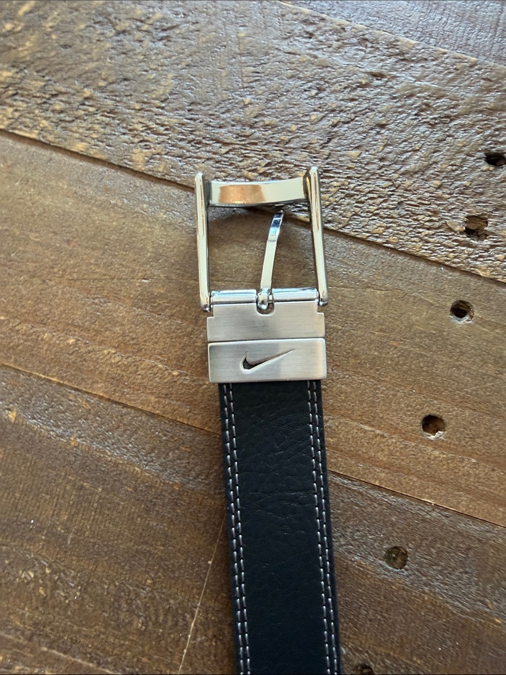 Nike Reversible Black Brown Leather Belt with Silver Buckle and Logo Casual XL - Picture 2 of 7